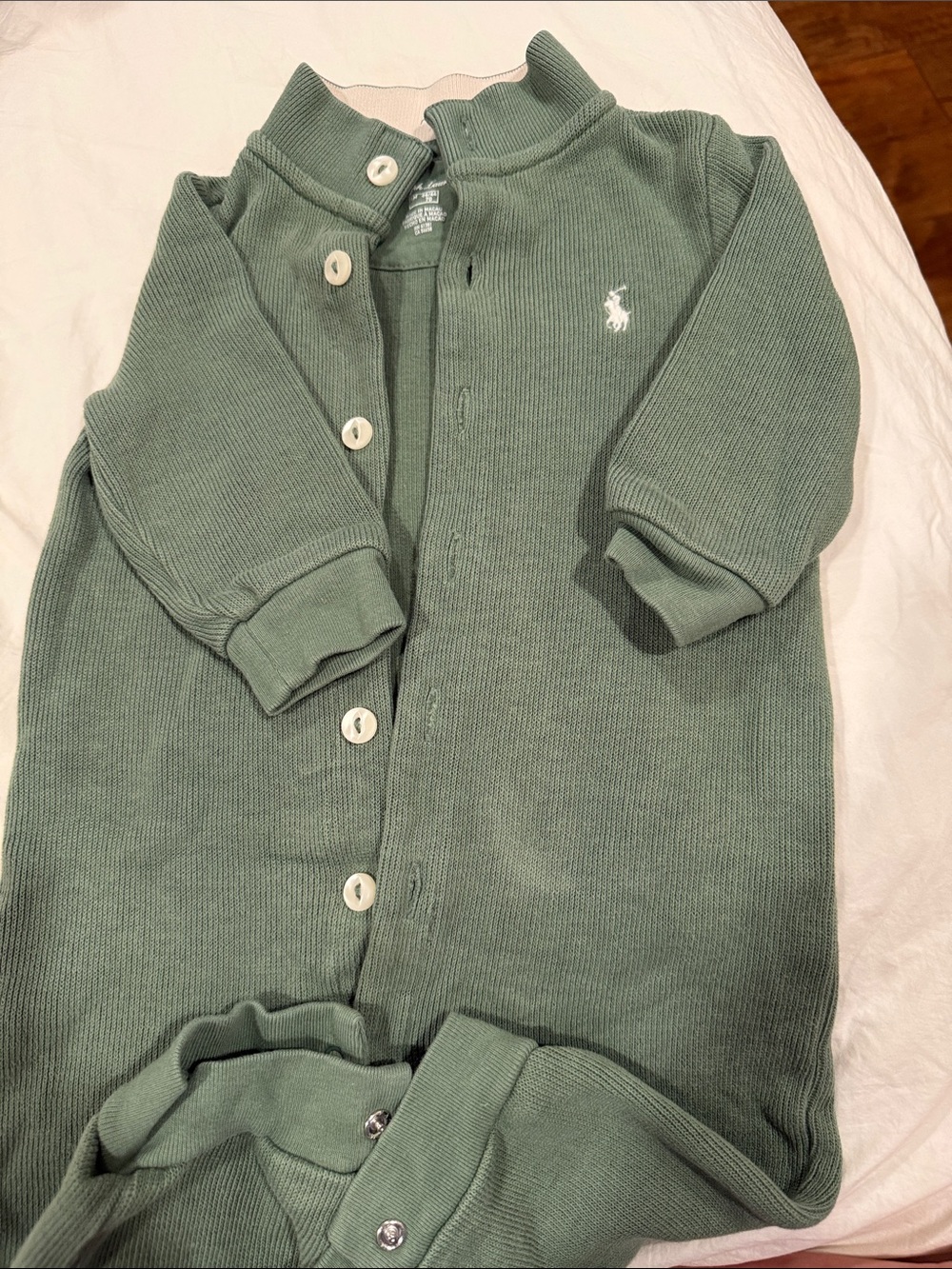 Ralph Lauren Sage Green Ribbed Baby Footie